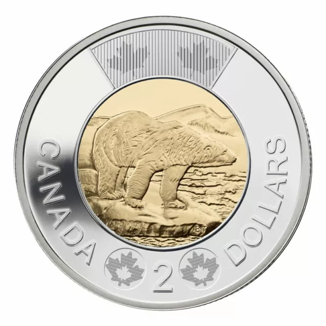 2014 Toonie Kanada 2 $ Münze Eisbär Königin Elizabeth II ZIRKULIERT