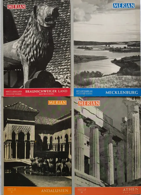 MERIAN, 4 Hefte 1958, Ausgaben 7-1958, 9-1958, 10-1958, 12-1958 gebraucht.