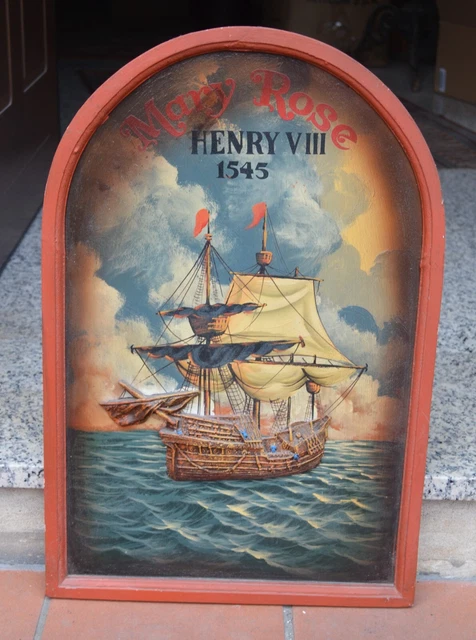 N1010s QUADRO PANNELLO INSEGNA VELIERO MARY ROSE 1545 IN LEGNO PUB