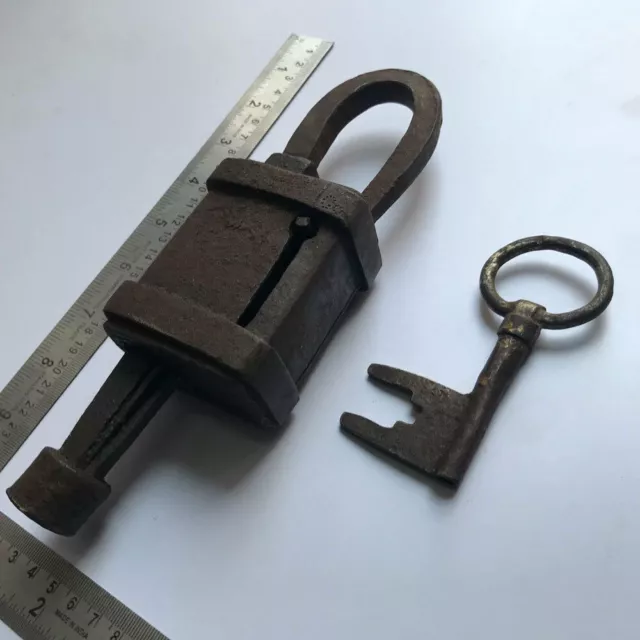 An old or antique iron padlock lock with original key MOST RARE & EARLY