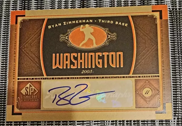 2012 Upper Deck Sp Signature Baseball Ryan Zimmerman Autograph 1 Nationals Mlb