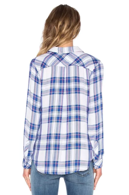 Rails Women's Hunter Button Down Plaid Shirt White Blue Raspberry XS 3