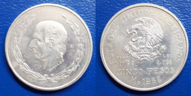 MONETA DA 5 PESOS ARGENTO 1952 MESSICO MEXICO SILVER SILBERMüNZEN PLATA