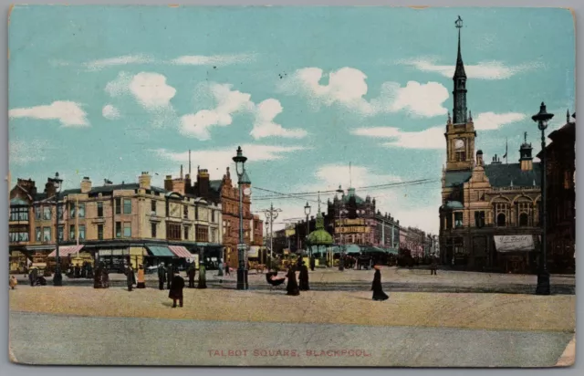 Talbot Square Blackpool Lancashire England Postcard Postmark 1910