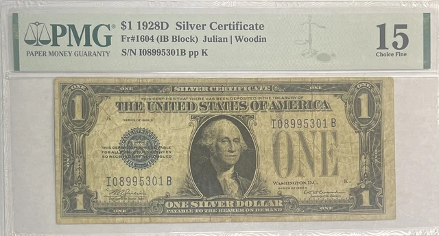 1928-D $1 Silver Certificate, Fr-1604, Key Date, Pmg Ch Fine-15, Honest & Fresh!