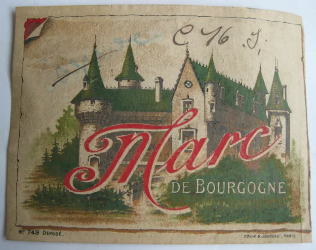 ETIQUETTE MARC DE BOURGOGNE COULEUR 1900-1920 CHATEAU WINE VIN Etikett Etiqueta
