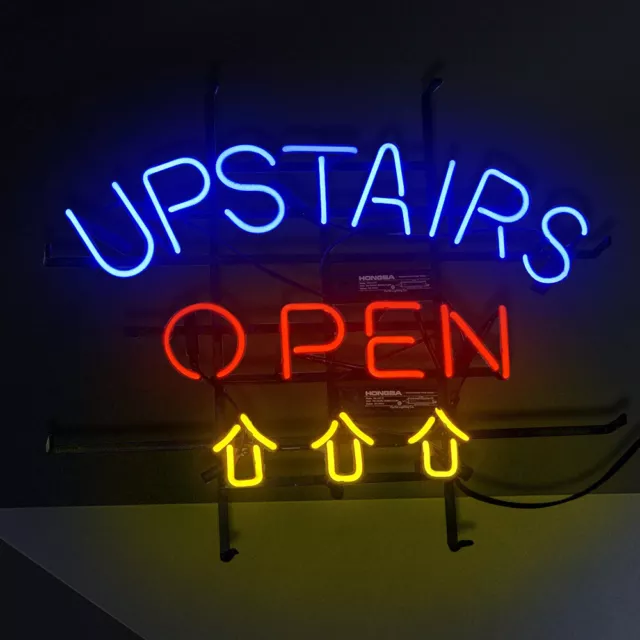 Upstairs Open Neon Sign Light Restaurant Beer Bar Wall Hanging Artwork 24"x20"