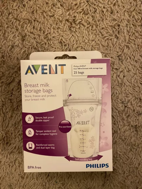 2 x Avent Breast Milk Storage 25 Pack 180mL Bags = 50 Bags Pre-Sterilized