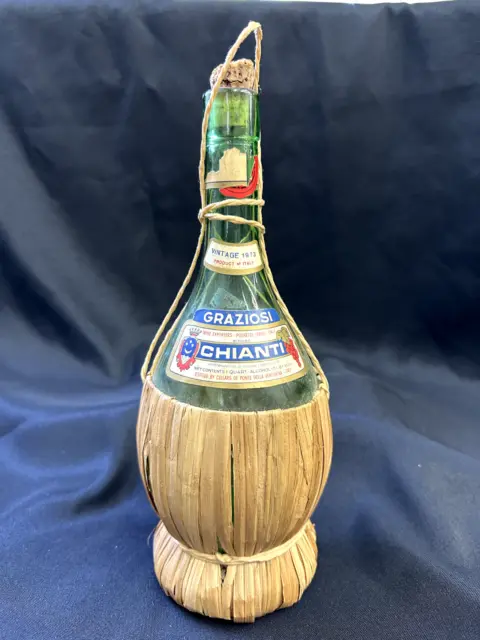 Vintage 1973 Graziosi Chianti Empty Wine Fiasco Bottle Straw Wrapped Italy