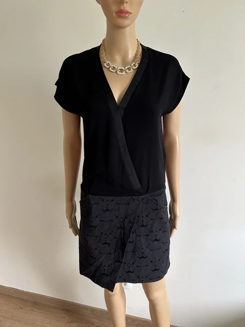 Robe Fourreau Sandro Noir Manches Casquette - Taille 36 - Occasion Très Bon état