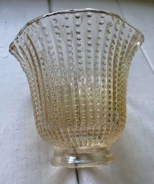 2.25" Fitter Iridescent Glass Amber Peach Bell Shade Bead Rib Hobnail Ruffle Vtg