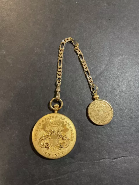 Colibri Swiss Quartz Pocket Watch Twenty Dollar Coin Gold Cover Watch Colibri Swiss Quartz Pocket Watch Twenty Dollar Coin Gold Cover Watch