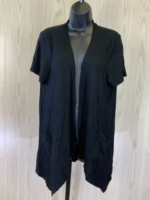 Women's Solid Short Sleeve Swim Cover Up, Size M, Black NEW MSRP $65