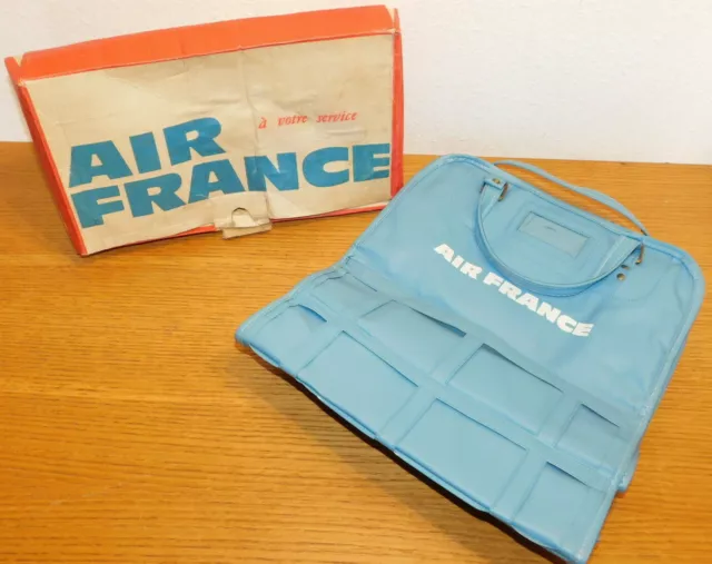 vintage 1970 AIR FRANCE magnifique SAC en plastique de VOYAGE cabine bleu AVION