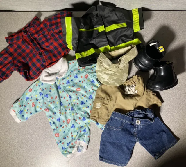 Build a Bear Boy Bear 7pc Lot - Fireman, Lumberjack, Pajama & Boots!!
