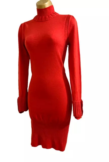 Karen Millen Red Wool-Blend Bodycon Knit Dress KM 3 (UK 12) US 8 (EUR 40)