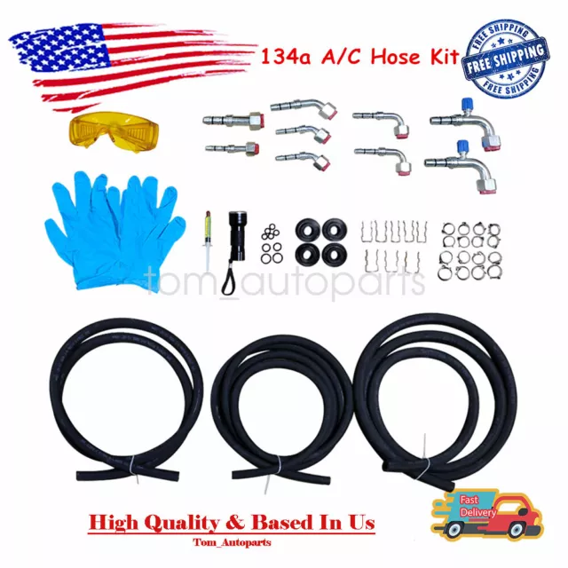 134A A/C AIR Conditioning Ext Length Hose/Fittings/Orings/Goggles Kit