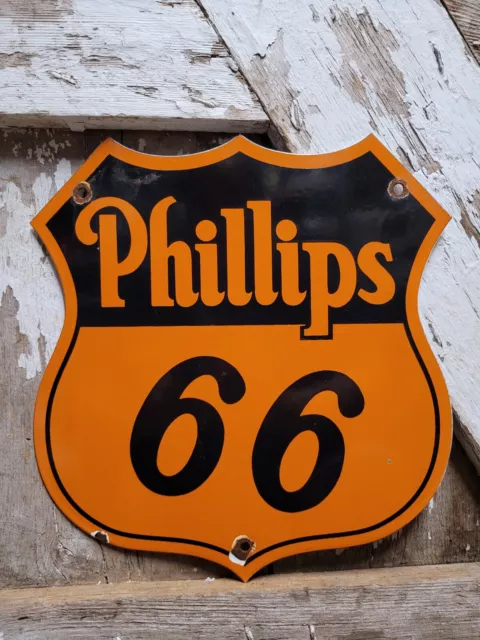 Vintage Phillips 66 Porcelain Sign Gasoline Motor Oil Highway Service Shield 12"