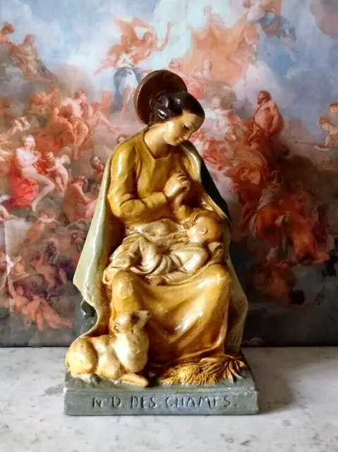 Statue Notre Dame Des Champs Vierge Marie Enfant Jesus En Platre De Guido Casci