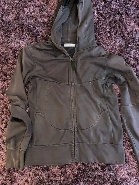 Stone Island 2008 hoodie zip up, brown/black 100% Cotton size large, used