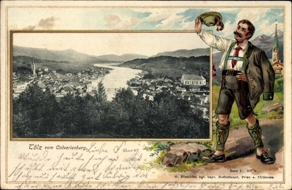 Präge Passepartout Ak Bad Tölz im Isartal Oberbayern, Blick vom... - 10133323
