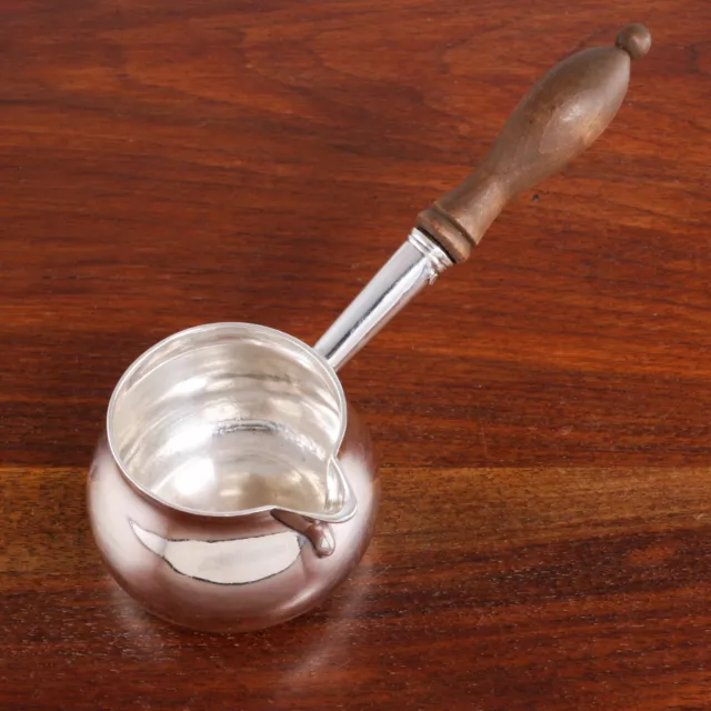 Henry Hebert ? George Ii Sterling Silver Sauce Boat /Pipkin Wooden Handle 1731