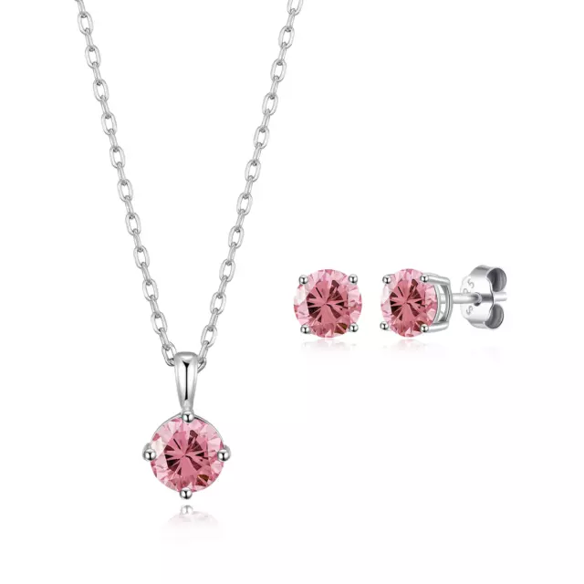 Sterling Silver October (Tourmaline) Birthstone Necklace & Earrings Set Created