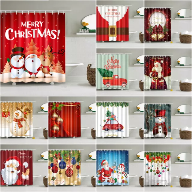 Christmas Bathroom Shower Curtain Waterproof Xmas Bath Curtains Home Art Decor