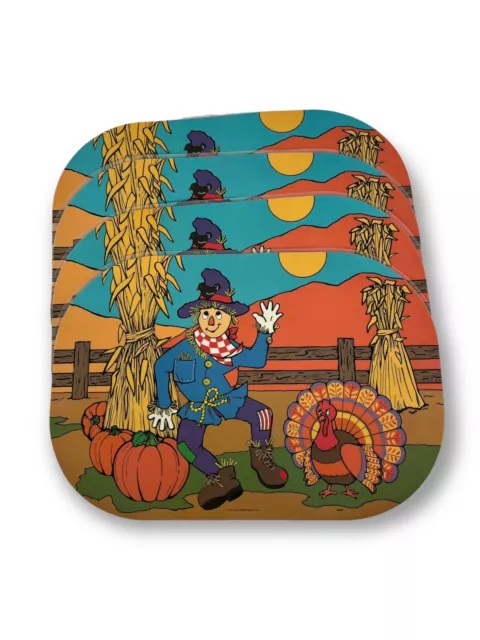 B of A 4 Reversible Jack-o-lantern Scarecrow Laminated Placemats Vintage 1991