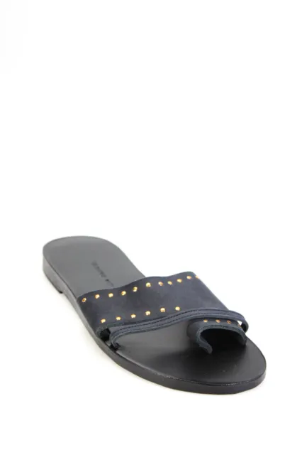Valia Gabriel Womens Studded T Strap Sandals Black Suede Size 37
