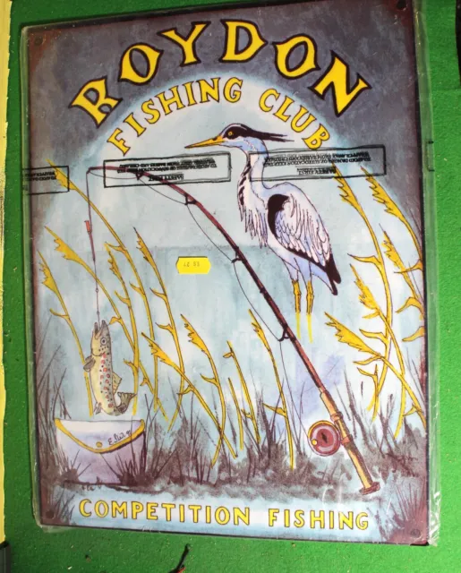 VINTAGE ROYDON FISHING Club Competition Fishing Wooden Advert Sign 2ft x  1ft 4in £49.00 - PicClick UK