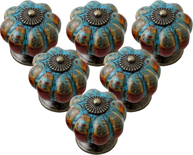 IEIK Cabinet Knobs 6 Pack Glazed Ceramic Knobs with Pumpkin Shape for Decor Door