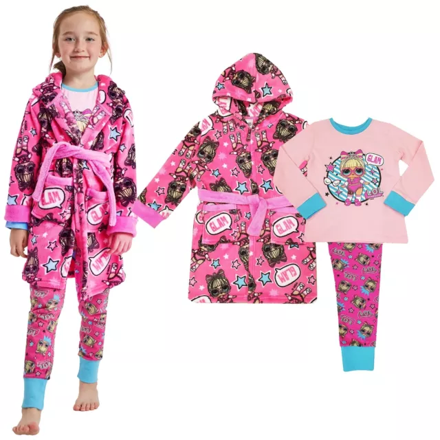 Girls LOL Surprise Pyjamas and Dressing Gown Set Bundle 4-10 Years