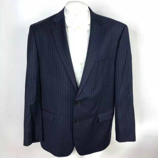 Lauren Ralph Lauren Green Label 44R Wool Two Button Suit Coat Jacket Stripe Blue