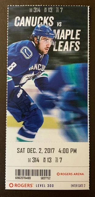 VANCOUVER CANUCKS 12/2/2017 NHL ticket stub vs Toronto Maple Leafs $11.