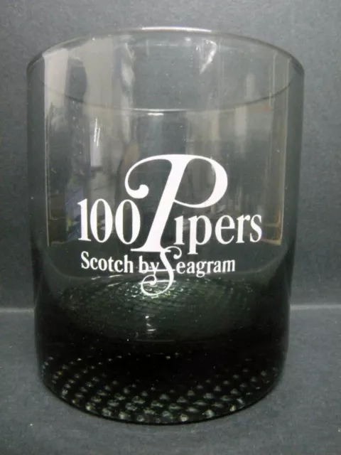 100 Pipers Scotch Whisky Glass vgc (3 3/8" x 3 1/8") - by Seagram