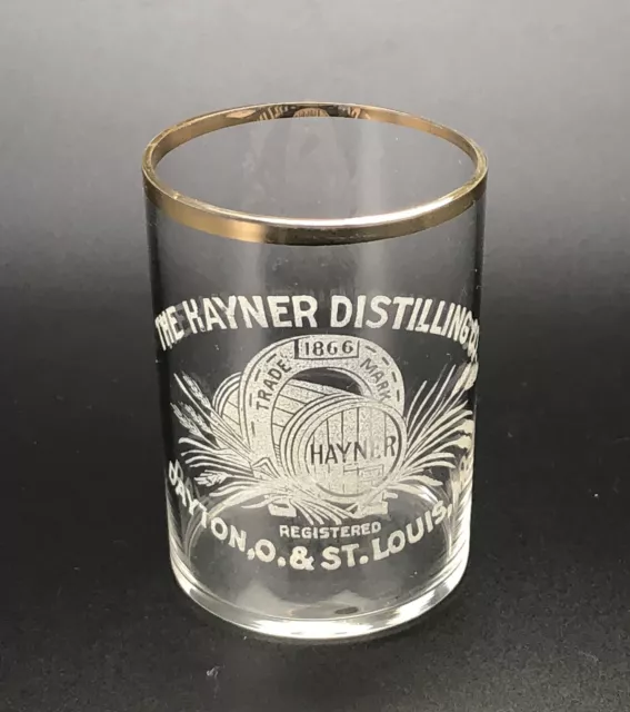 Hayner Pre-Pro Whiskey Shot Glass / Vtg Acid Etched Tavern Barware Advertising
