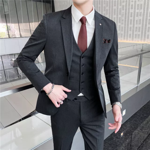 Suit Set Men's Youth Blazers Formal Dress Business Groom Wedding Dress 3pcs New 3