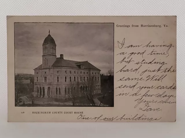 Postcard Rockingham County Court House Greetings Harrisonburg Virginia c1906 UDB