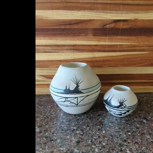 Native American Indian Pottery Art Vase Hand Painted Rainbow Desert Signed