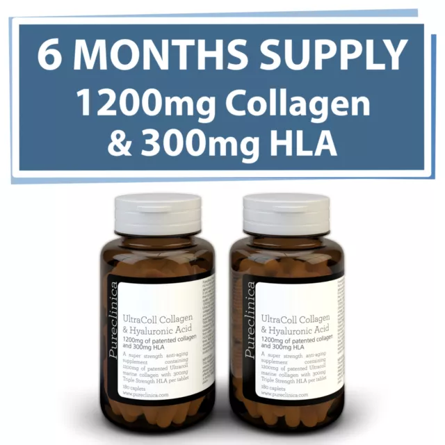 2 Bottles: 1200mg Collagen AND 300mg HLA in one tablet. Patented Marine Collagen 2