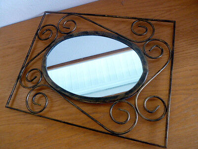 Oval Mirror  Burnished Gold Scrolly Metal Rectangular Frame  12 1/2" x  15 1/2"