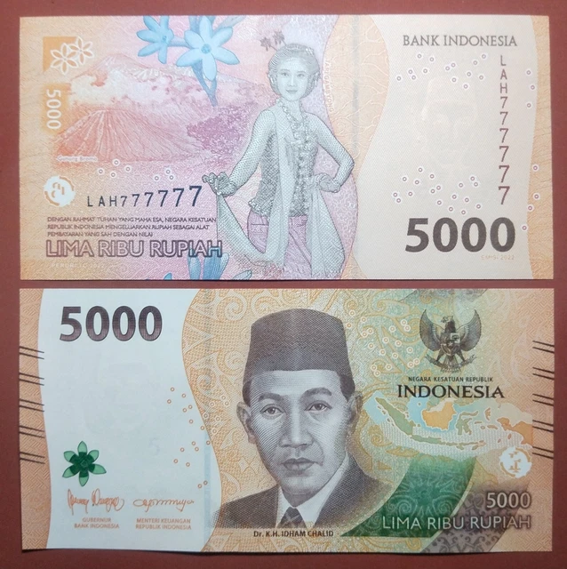 Indonesia Banknote 5000 5.000 Rupiah 2022 Solid S/N 'LAH 777777'-(UNC)-P164