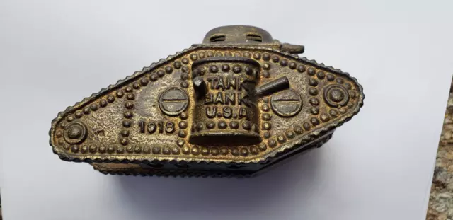A.C. Williams Cast Iron 4.5” U.S. US Army Gold Tank Still Bank 1918 Antique Toy