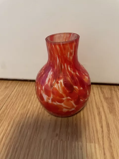Vintage Hand Blown Red & White Confetti Glass Bud Vase Art Glass