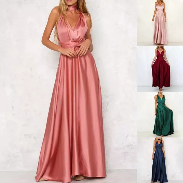 Robe de bal convertible en satin col maxi robe de soirée élégante pour femmes