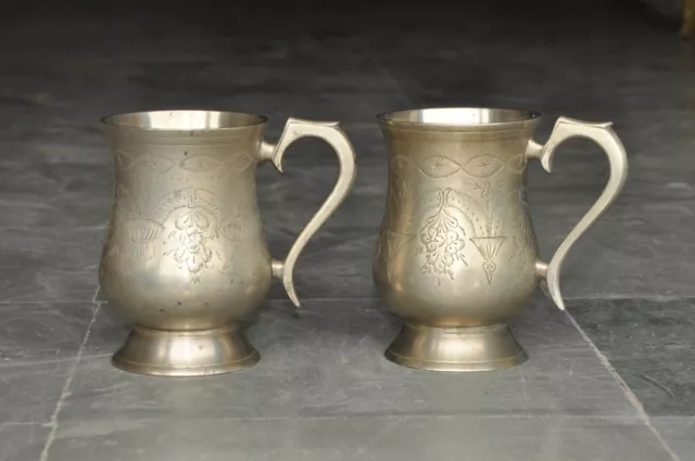 2 Pc Vintage Brass Solid Unique Shape Engraved Handcrafted Lassi/Juice Cups