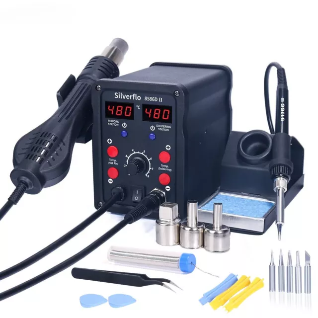 Soldering Station 2 IN 1 Hot Air Gun with 2 Digital Display for SMD Rework New