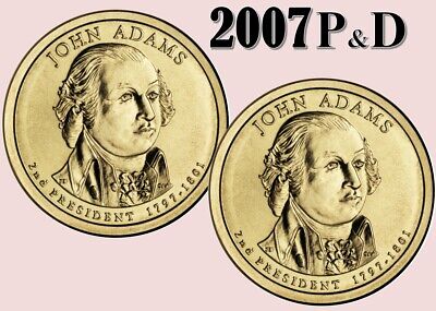 💰 2007 P&D John Adams - Presidential $1 Coin program - UNC - US mint - 2 coins
