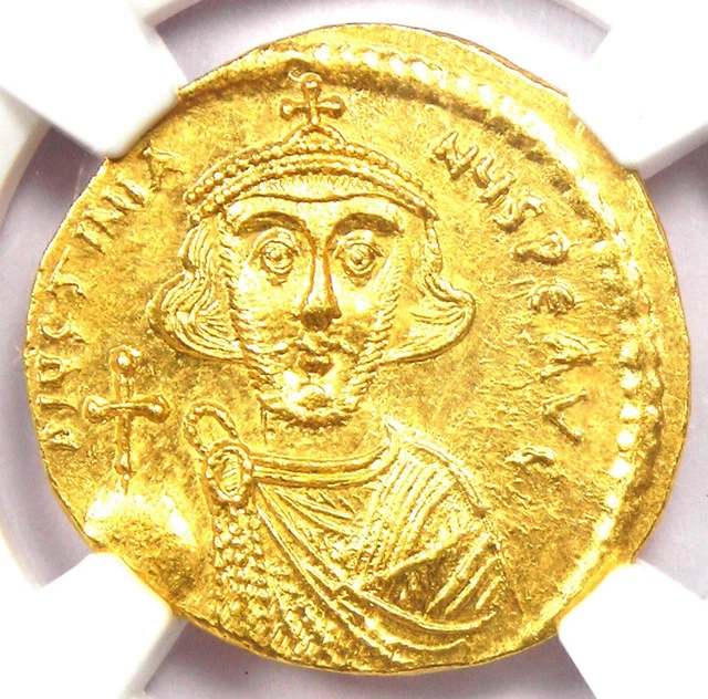 Justinian II Gold AV Solidus 685 AD - NGC Choice MS (UNC) - 5/5 Strike & Surface